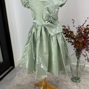 Shiny Mint Green Satin Party Dress for Girls – Big Rose Flower Design