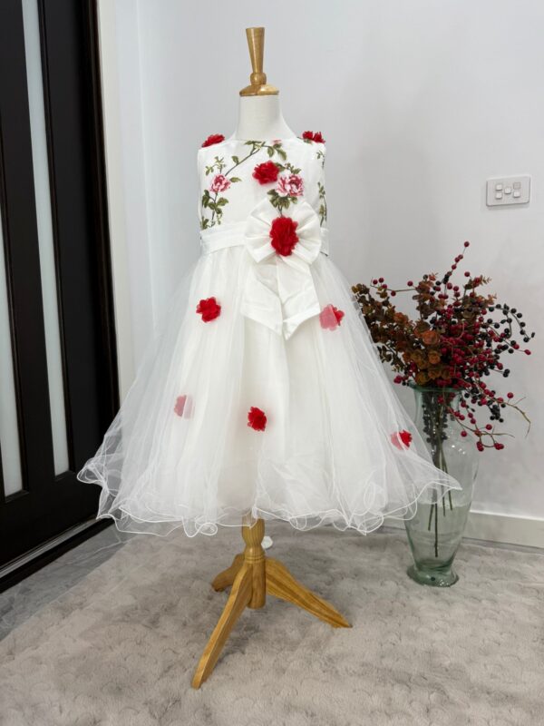 Rosette Garden White Dress with 3D Flowers & Hello Kitty Bag – Girls Party Outfit - Image 4