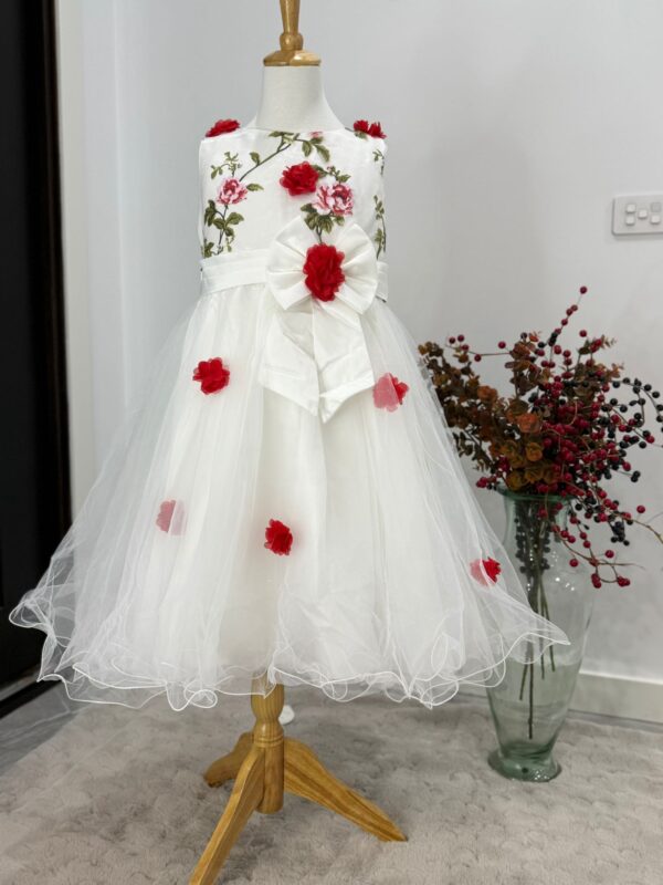 Rosette Garden White Dress with 3D Flowers & Hello Kitty Bag – Girls Party Outfit - Image 3