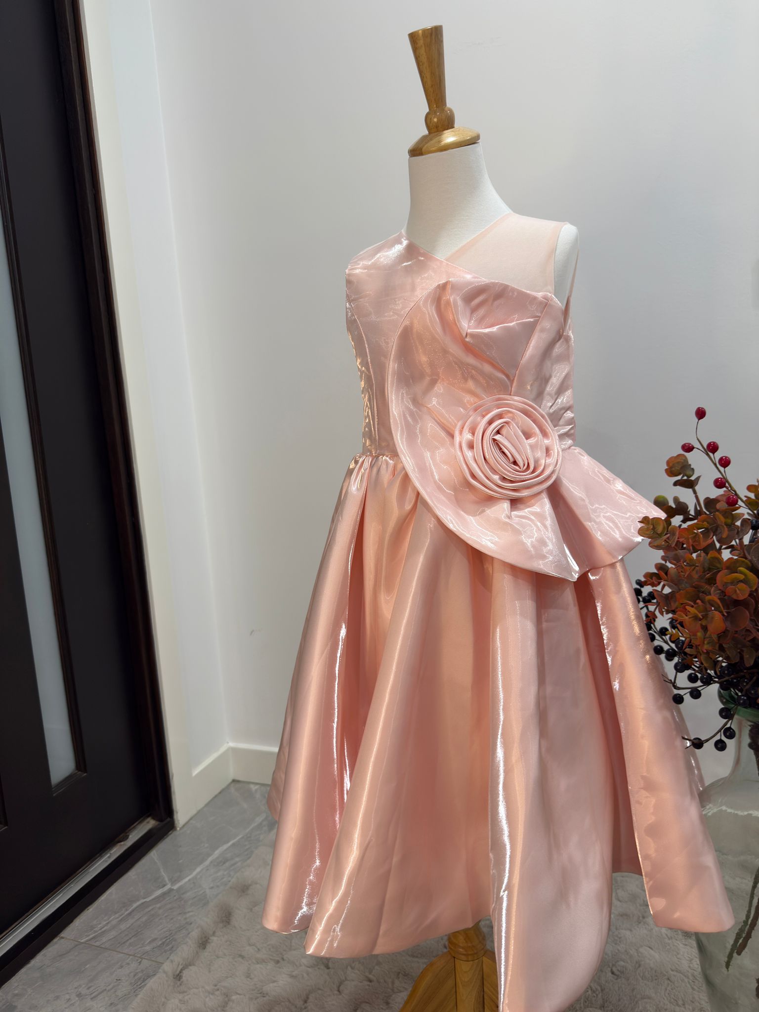 Celeste Bloom One-Shoulder Satin Dress - Image 9