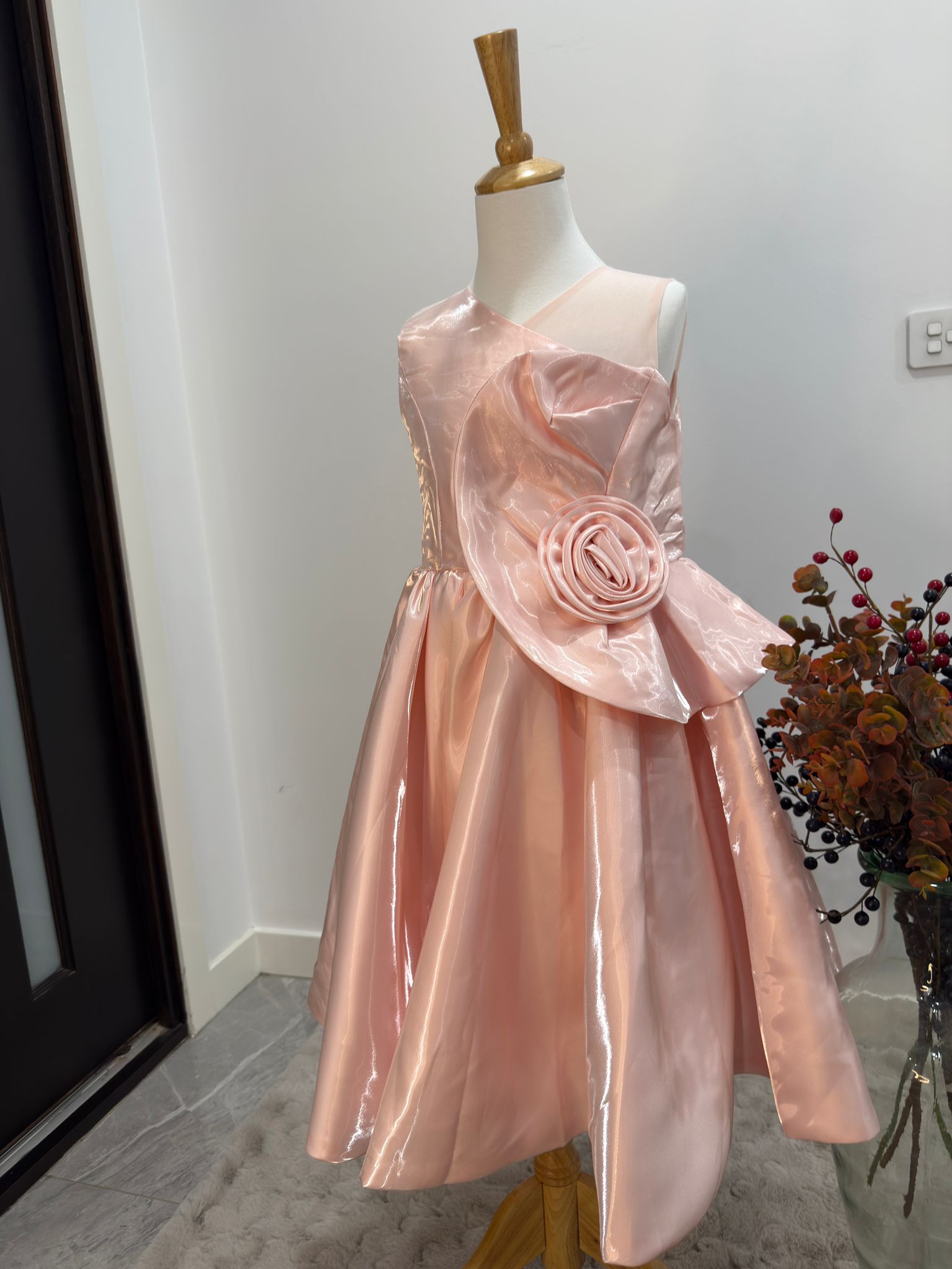 Celeste Bloom One-Shoulder Satin Dress - Image 8