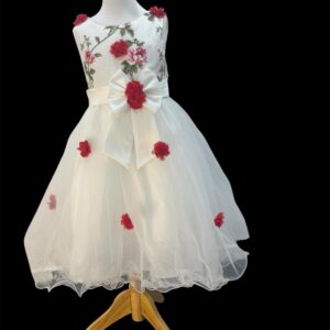 Rosette Garden White Dress with 3D Flowers & Hello Kitty Bag – Girls Party Outfit