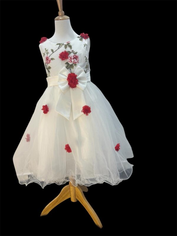 Rosette Garden White Dress with 3D Flowers & Hello Kitty Bag – Girls Party Outfit