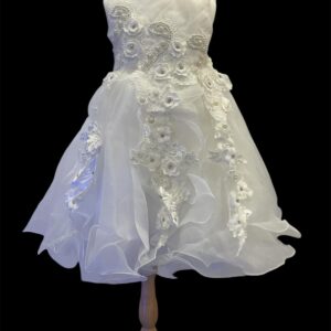 Snow Petal Pearl Gown – White Dress for Girls with Pearls & Floral Appliqué